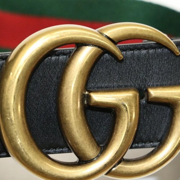 Gucci GG Marmont Web Belt Canvas Leather Size 70X30 - Green/Red/Black/Gold - Picture 8 of 14